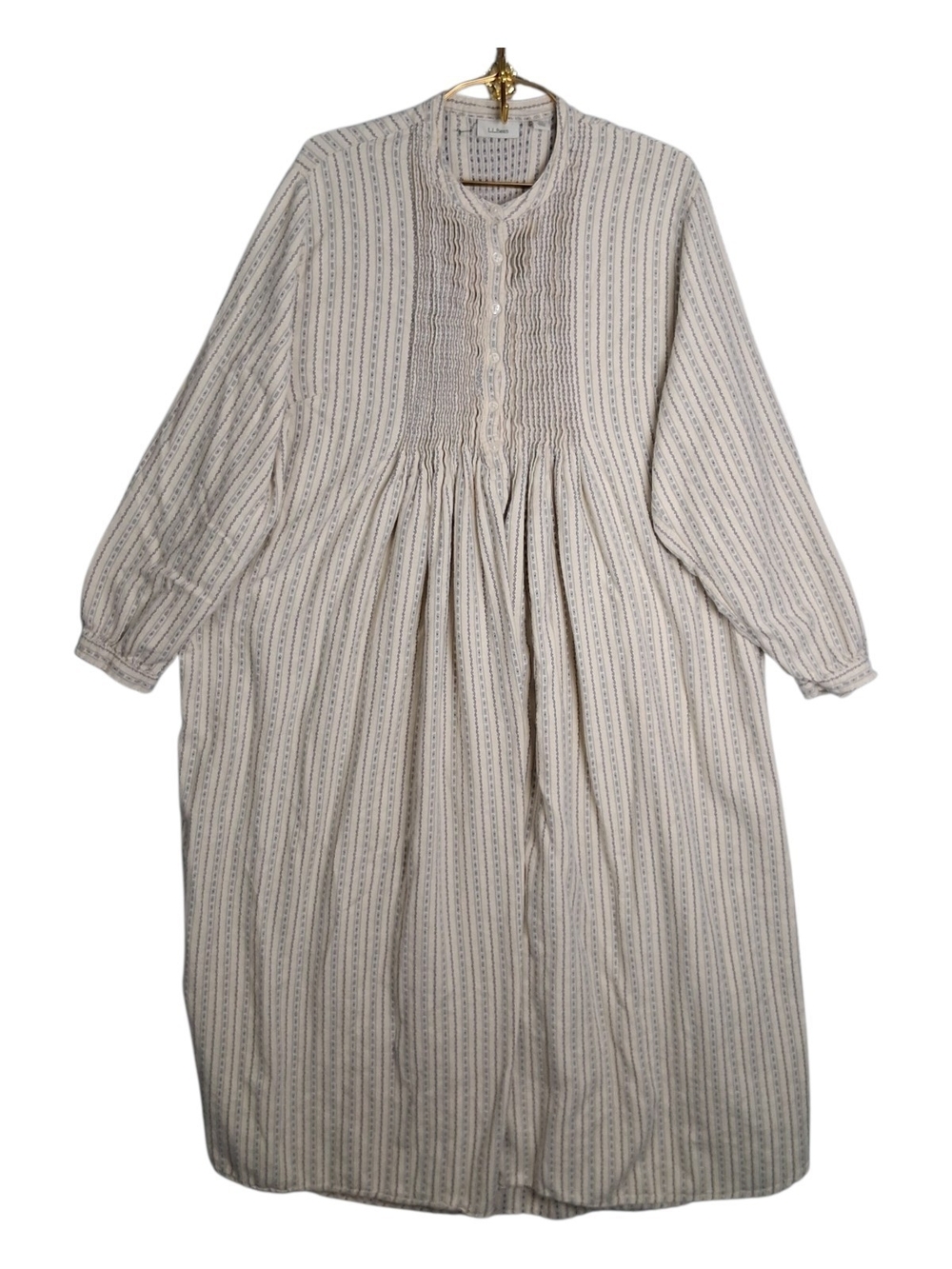 Vtg LL Bean Dobby Pintuck Flannel Nightgown 2X Stripe Granny Cottagecore Gown